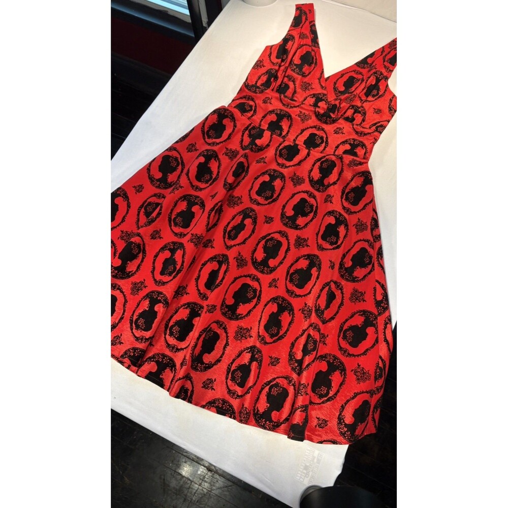 Jawbreaker Red Black Cameo Silhouette L Fit & Flare Dress Gothic Punk Vtg Style